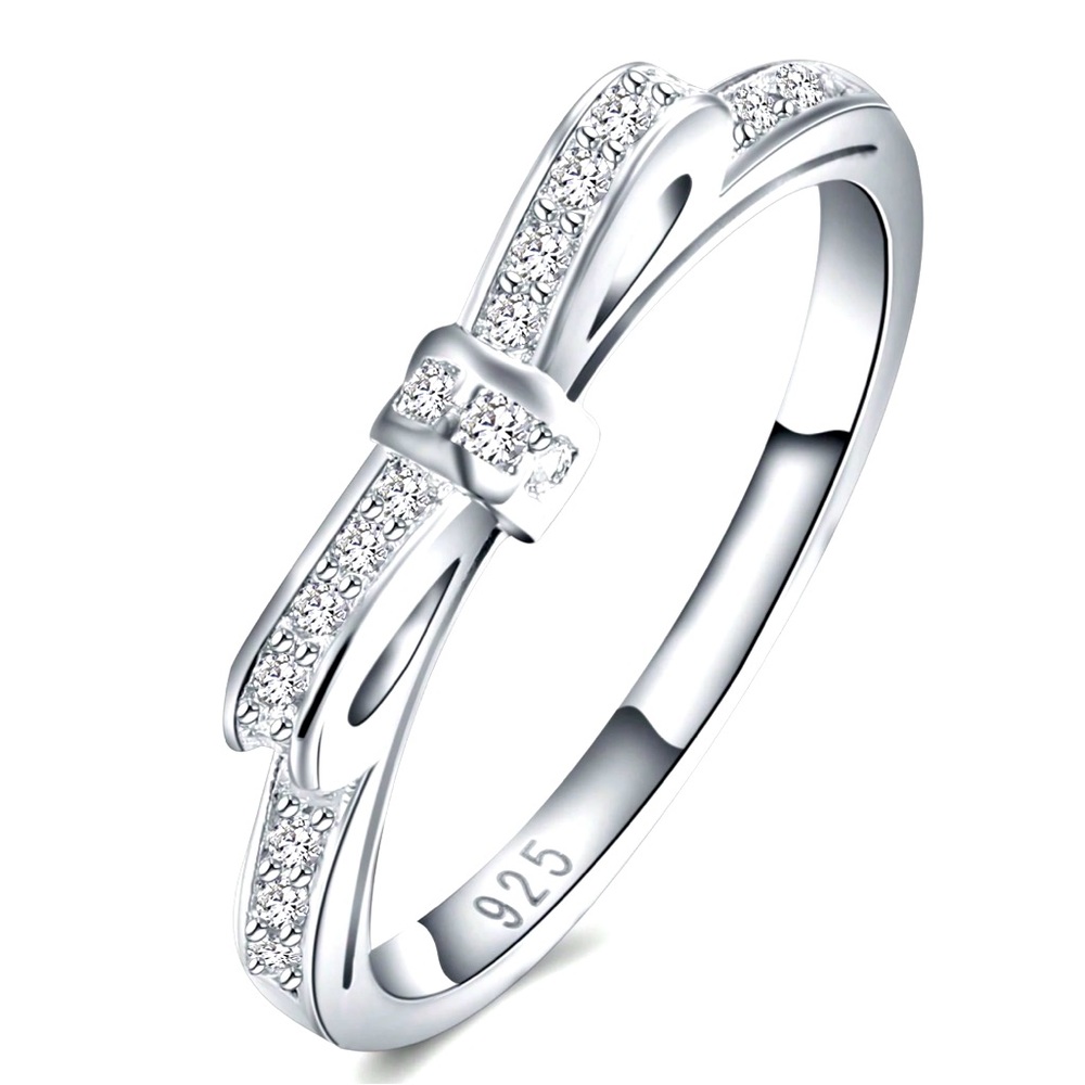 925 sterling Silver elegant Bow Ring with moissanite diamonds NWT - Picture 5 of 8